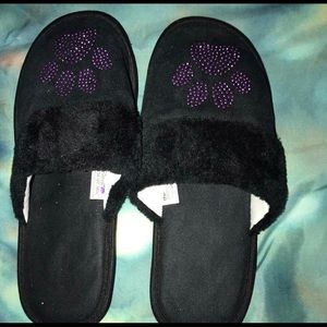 Black Pink Rhinestone Paw Slippers